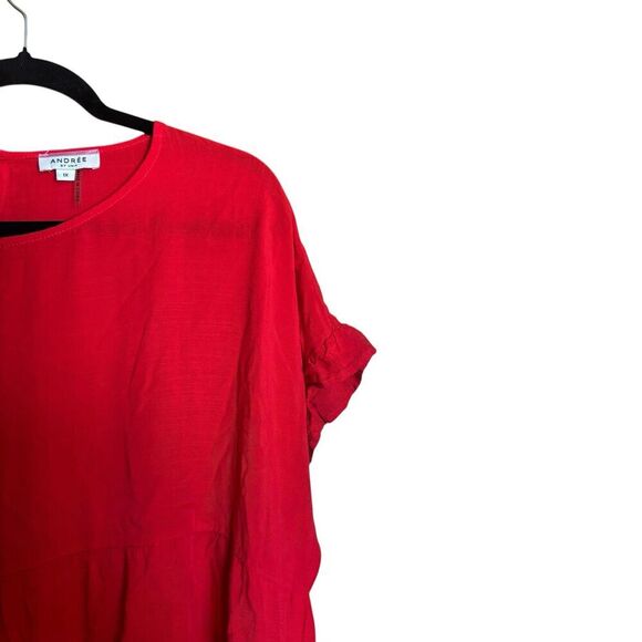 Andree by Unit Top Womens 1X Red Tiered Short Sleeve Blouse - Picture 3 of 9